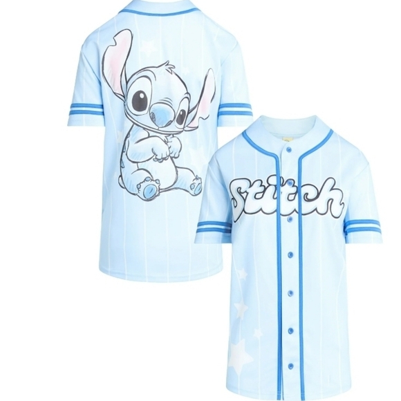 Disney Stitch Womens Button Up Baseball Short Sleeve Jersey Sz M Nwt - Picture 1 of 5